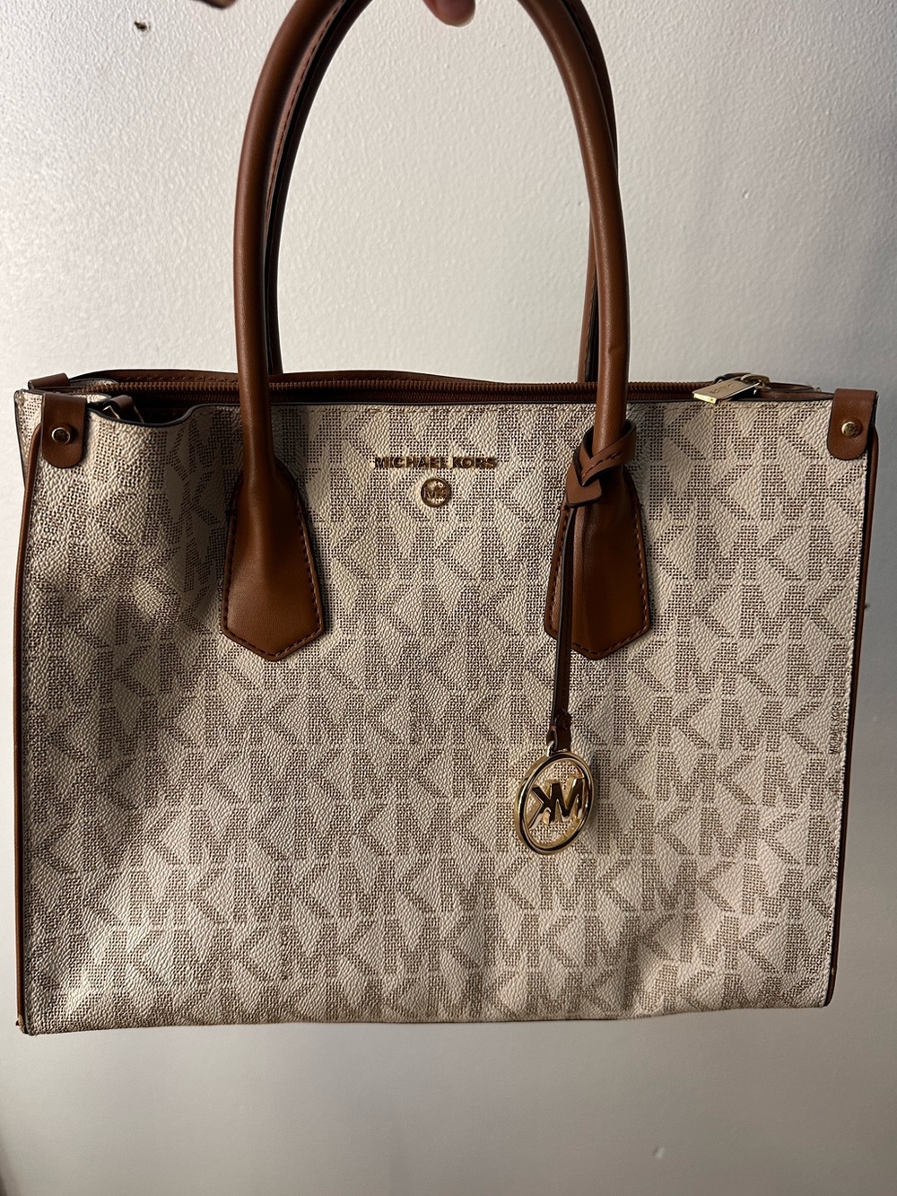 Michael Kors Cream & Brown MK Signature Tote